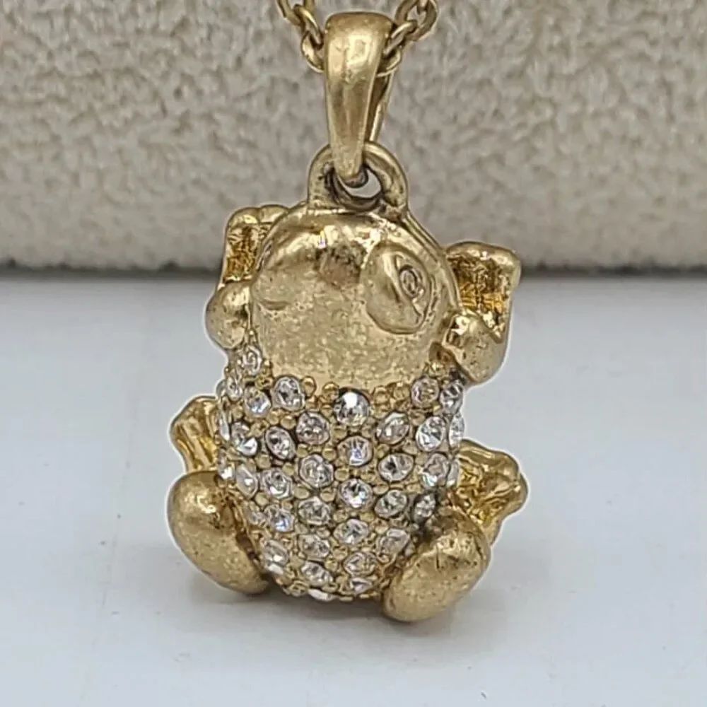 J Crew Gold Tone Pave Frog Pendant Necklace